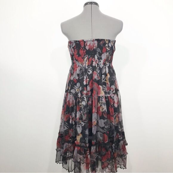 Lapis Dark Floral Whimsigoth Tiered Ruffle Smocked Versatile Halter Dress Skirt - Picture 4 of 16